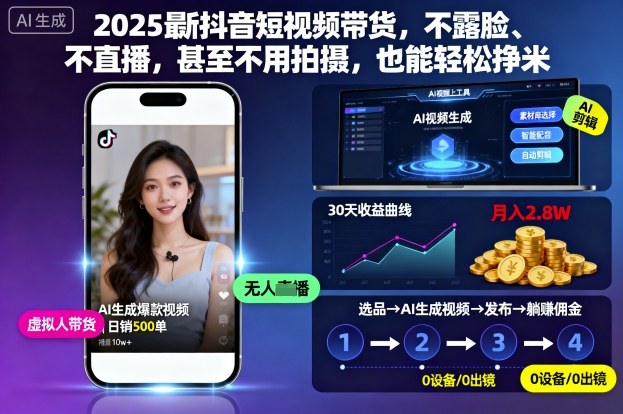 2025最新抖音短视频带货，不露脸、不直播，甚至不用拍摄，也能轻松挣米-网创资源