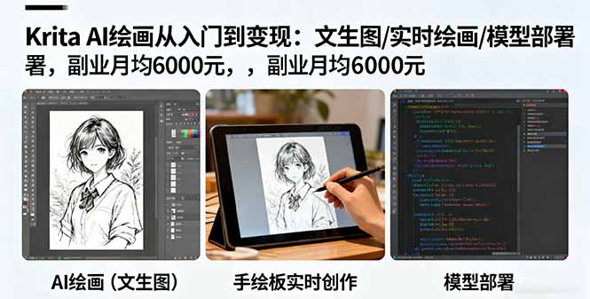 Krita AI绘画从入门到变现：文生图/实时绘画/模型部署，副业月均6000元-网创资源
