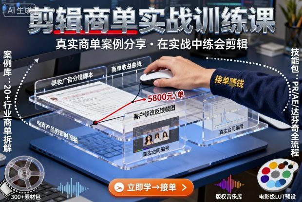 剪辑商单实战训练课，真实商单案例分享，在实战中练会剪辑-网创资源