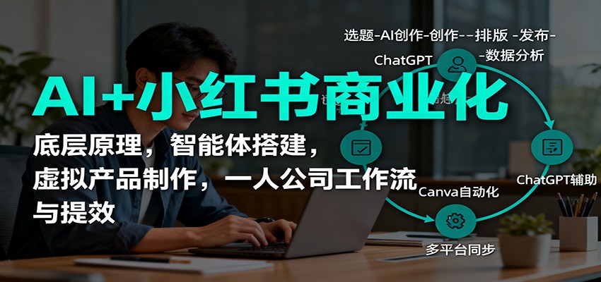 AI+小红书商业化，底层原理，智能体搭建，虚拟产品制作，一人公司工作流与提效-网创资源