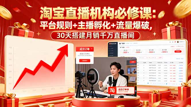 淘宝直播机构必修课：平台规则/主播孵化/流量爆破,30天搭建月销千万直播间-网创资源