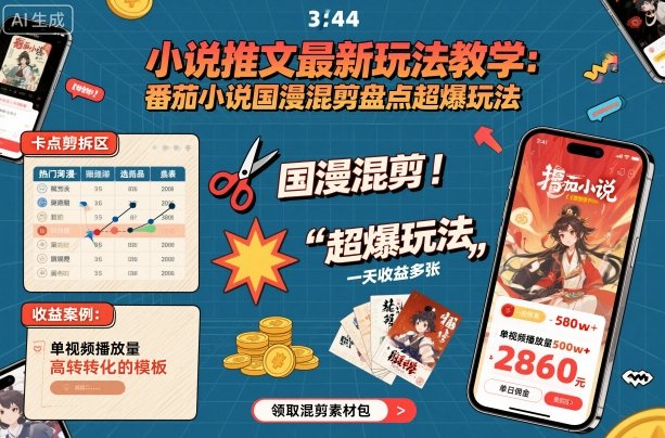 小说推文最新玩法教学，番茄小说国漫混剪盘点超爆玩法，全程干货，一天收益多张-网创资源