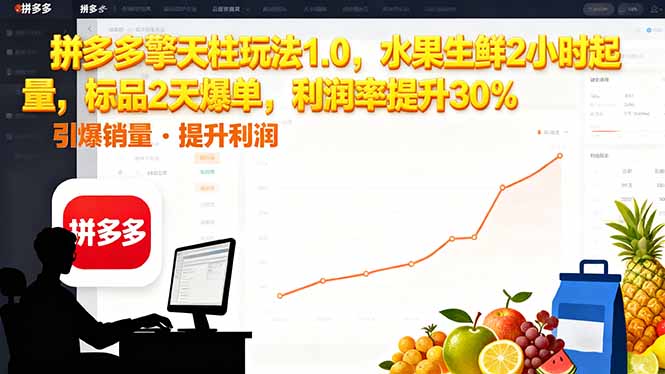 拼多多 擎天柱玩法1.0，水果生鲜2小时起量，标品2天爆单，利润率提升30%-网创资源