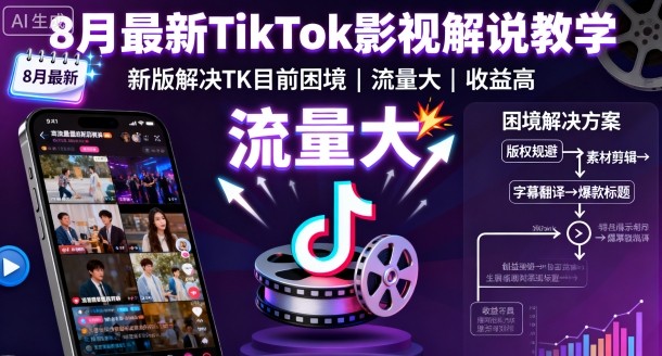 8月最新TikTok影视解说教学，新版解决TK目前困境，流量大，收益高-网创资源