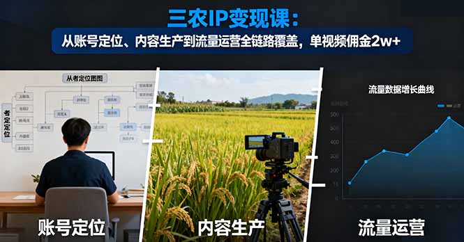 三农IP变现课：从账号定位、内容生产到流量运营全链路覆盖，单视频佣金2w+-网创资源