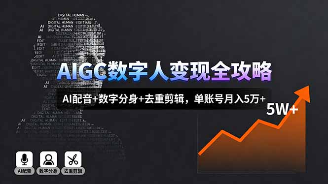 AIGC数字人变现全攻略，AI配音+数字分身+去重剪辑，单账号月入5万+-网创资源