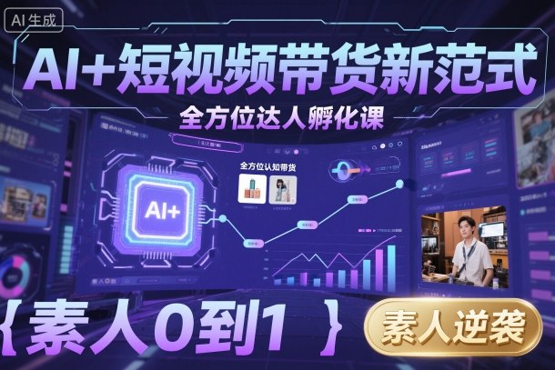 AI+短视频带货新范式全方位达人孵化课，素人也可以从0到1，全方位认知短视频带货-网创资源