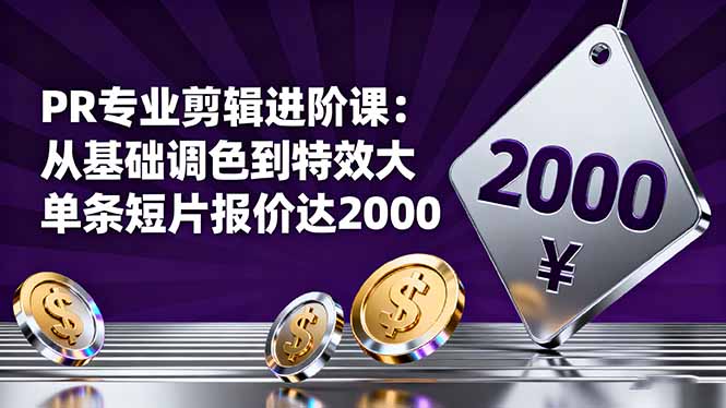 PR专业剪辑进阶课：从基础调色到特效大片的进阶技能，单条短片报价达2000-网创资源
