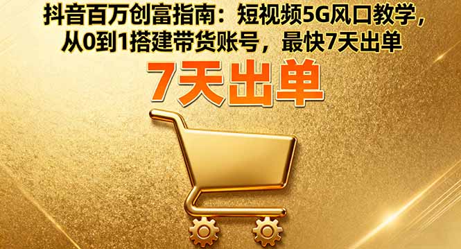 抖音百万创富指南：短视频5G风口教学，从0到1搭建带货账号，最快7天出单-网创资源