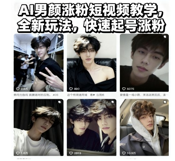 AI男颜涨粉短视频教学，全新玩法，快速起号涨粉-网创资源