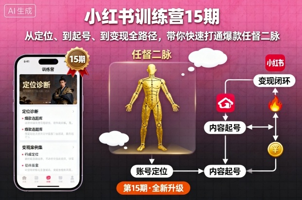 小红书训练营15期，从定位、到起号、到变现全路径，带你快速打通爆款任督二脉-网创资源