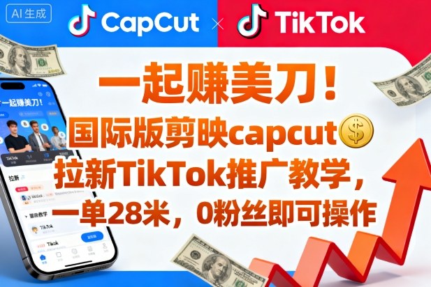 一起賺美刀！国际版剪映capcut拉新TikTok推广教学，一单28米，0粉丝即可操作(附推广入口和教学)-网创资源