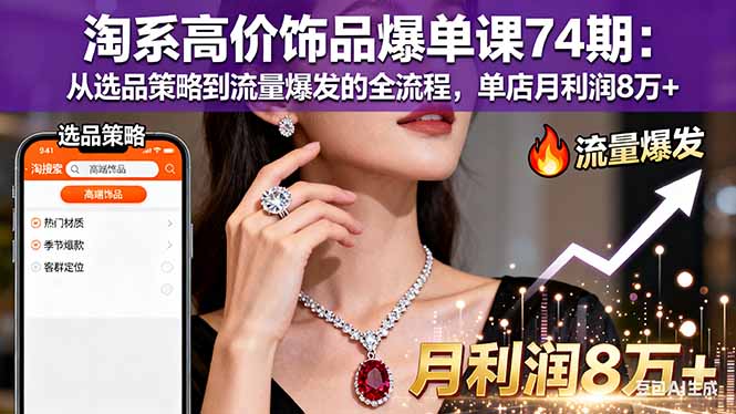 淘系高价饰品爆单课74期：从选品策略到流量爆发的全流程，单店月利润8万+-网创资源