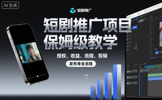 短剧推广项目保姆级教学，授权、收益、流程、剪辑，发布等全流程-网创资源