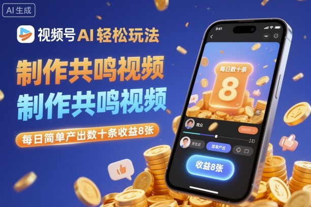 视频号AI轻松玩法，制作共鸣视频，每日简单产出数十条收益8张-网创资源