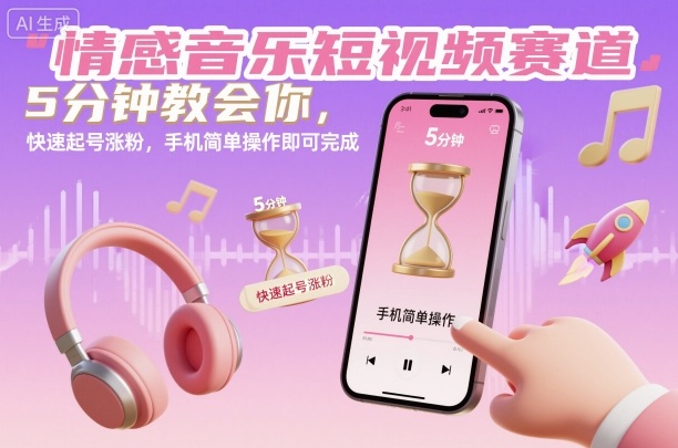 情感音乐短视频赛道，5分钟教会你，快速起号涨粉，手机简单操作即可完成-网创资源