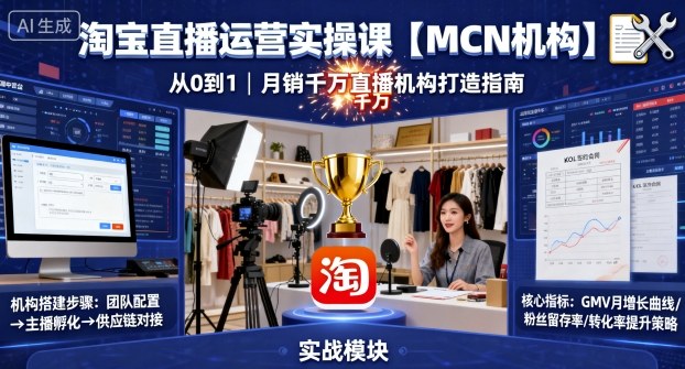 淘宝直播运营实操课【MCN机构】，从0到1做一家月销千W的直播机构-网创资源