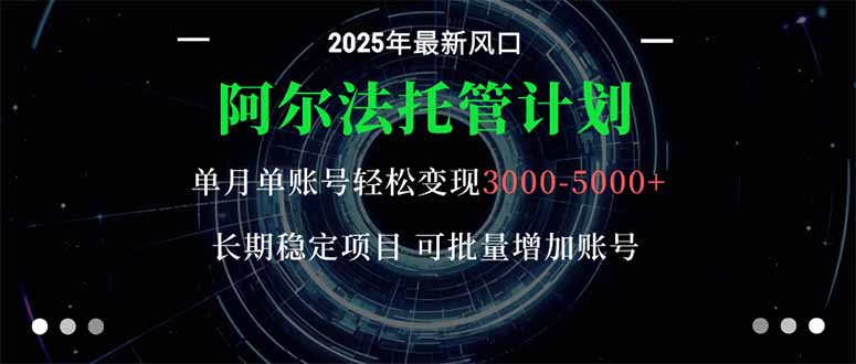 阿尔法托管计划 单账号月入3000-5000，长期稳定项目，新手小白轻松上手。-网创资源