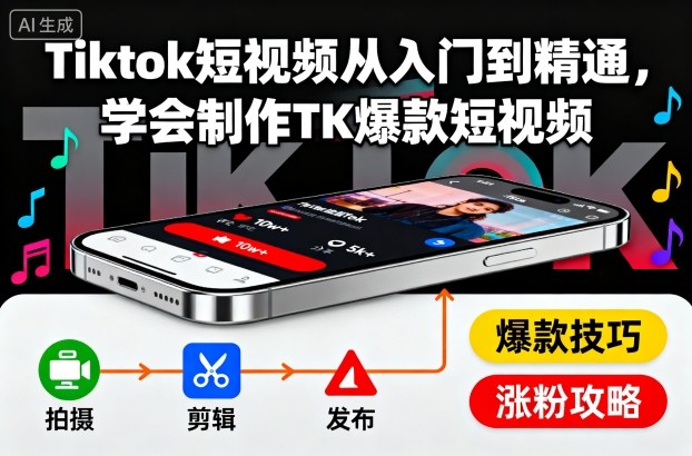 Tiktok短视频从入门到精通，学会制作TK爆款短视频-网创资源