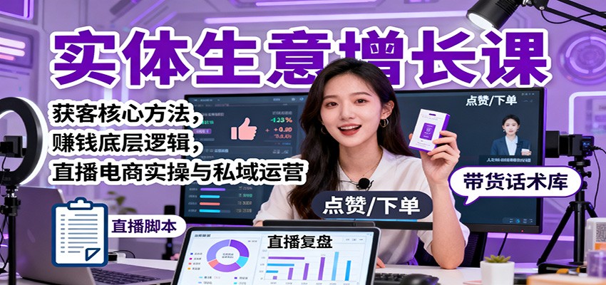 实体生意增长课：获客核心方法，赚钱底层逻辑，直播电商实操与私域运营-网创资源