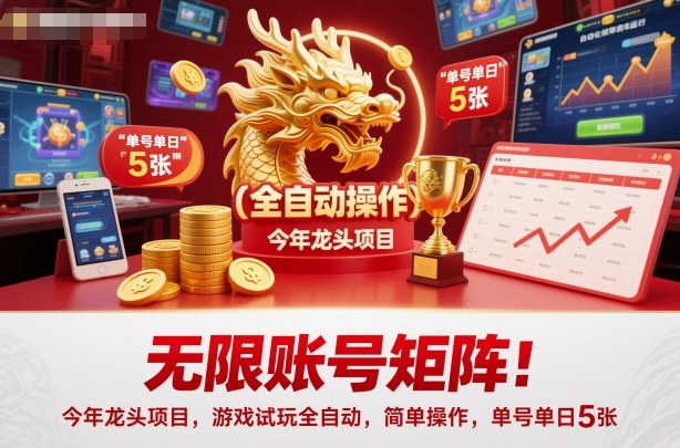 无限账号矩阵！今年龙头项目，游戏试玩全自动，简单操作，单号单日5张【揭秘】-网创资源