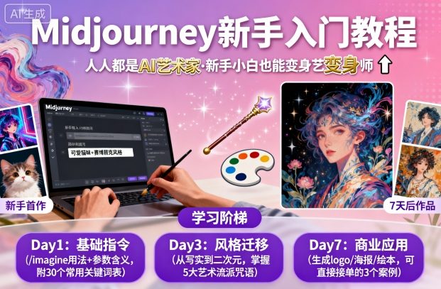 midjourney新手入门教程：人人都是AI艺术家，新手小白也能变身艺术大师-网创资源