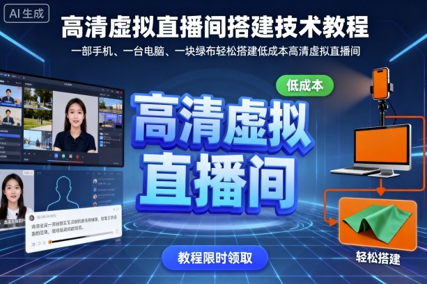 高清虚拟直播间搭建技术教程，一部手机、一台电脑、一块绿布轻松搭建低成本高清虚拟直播间-网创资源