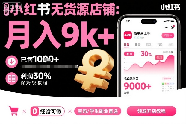 小红书无货源店铺项目，简单易上手，月入9k+，保姆级教程-网创资源