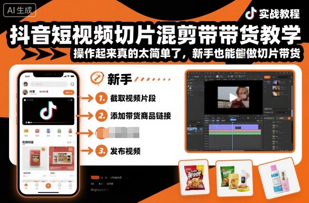 抖音短视频切片混剪带货教学，操作起来真的太简单了，新手也能做切片带货-网创资源