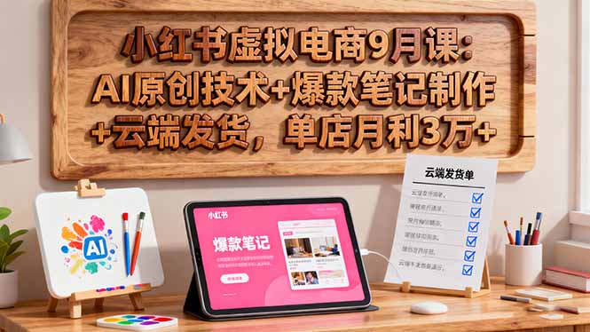 小红书虚拟电商9月课：AI原创技术+爆款笔记制作+云端发货，单店月利3万+-网创资源