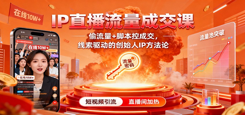 IP直播流量成交课：偷流量+脚本控成交，线索驱动的创始人IP方法论-网创资源