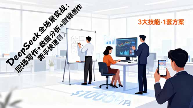 DeepSeek全场景实战：职场写作+数据分析+自媒体创作，新手快速月入过万-网创资源