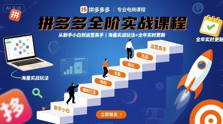 拼多多全阶实战课程，从新手小白到运营高手，海量实战玩法+全年实时更新【2025年10月更新】-网创资源