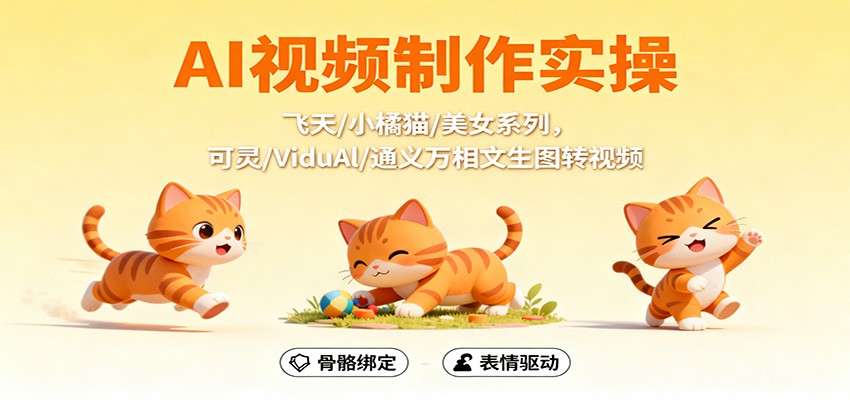 AI视频制作实操，飞天/小橘猫/美女系列，可灵/ViduAl/通义万相文生图转视频-网创资源