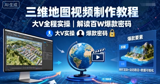三维地图视频制作教程，大V全程实操，解读百W爆款密码-网创资源