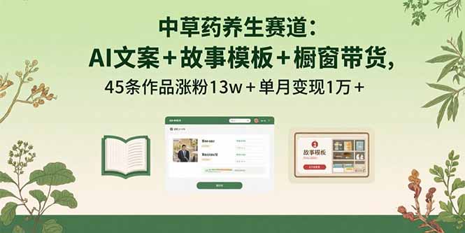 中草药养生赛道：AI文案+故事模板+橱带货，45条作品涨粉13w+单月变现1万+-网创资源