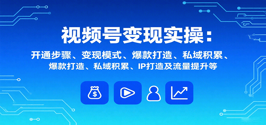 视频号变现实操，含开通步骤、变现模式、爆款打造、私域积累、IP打造及流量提升等-网创资源