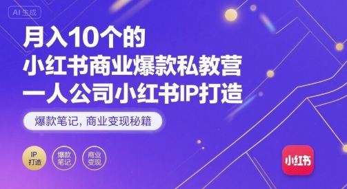 月入10个的小红书商业爆款私教营，一人公司小红书IP打造，爆款笔记，商业变现秘籍-网创资源