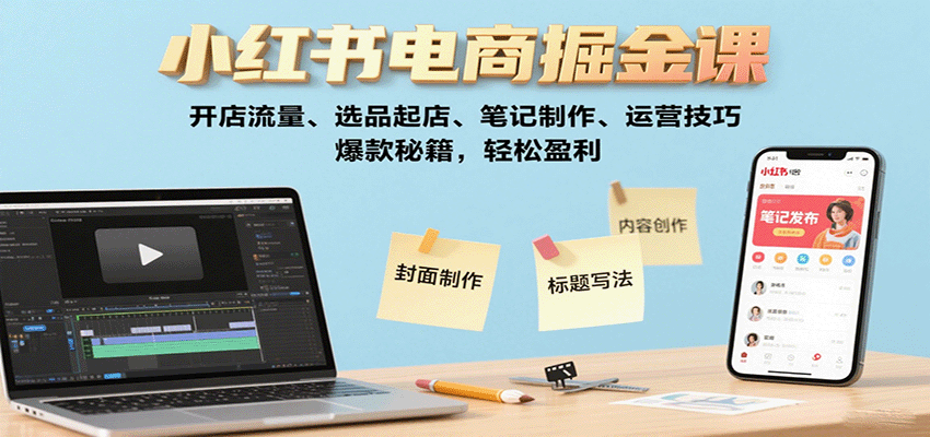 小红书电商掘金课：开店流量、选品起店、笔记制作、运营技巧，爆款秘籍，轻松盈利-网创资源