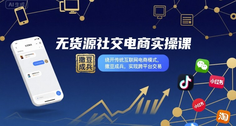 无货源社交电商实操课，绕开传统互联网电商模式，撒豆成兵，实现跨平台交易-网创资源