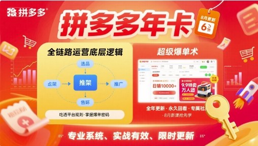 拼多多年卡【8月更新6节】拼多多全链路运营底层逻辑，超级爆单术-网创资源