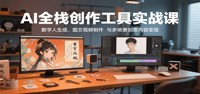 AI全栈创作工具实战课：数字人生成、图文视频制作与多场景创意内容变现-网创资源