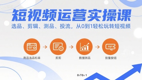 短视频运营实操课，选品、剪辑、测品、投流，从0到1轻松玩转短视频-网创资源