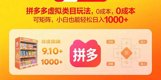 拼多多虚拟类目玩法，0成本，可矩阵，小白也能轻松日入1000+-网创资源