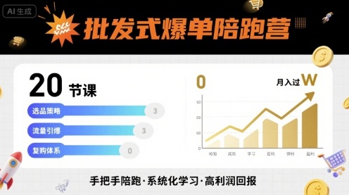 批发式爆单陪跑营，20节课带你实现批发式爆单，带你经松月入过W-网创资源