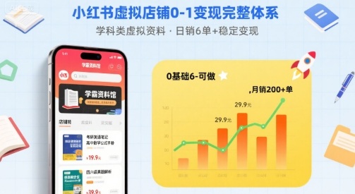 小红书虚拟店铺0-1变现完整体系：卖学科类虚拟资料，一天6张+，很稳定【已完结】-网创资源