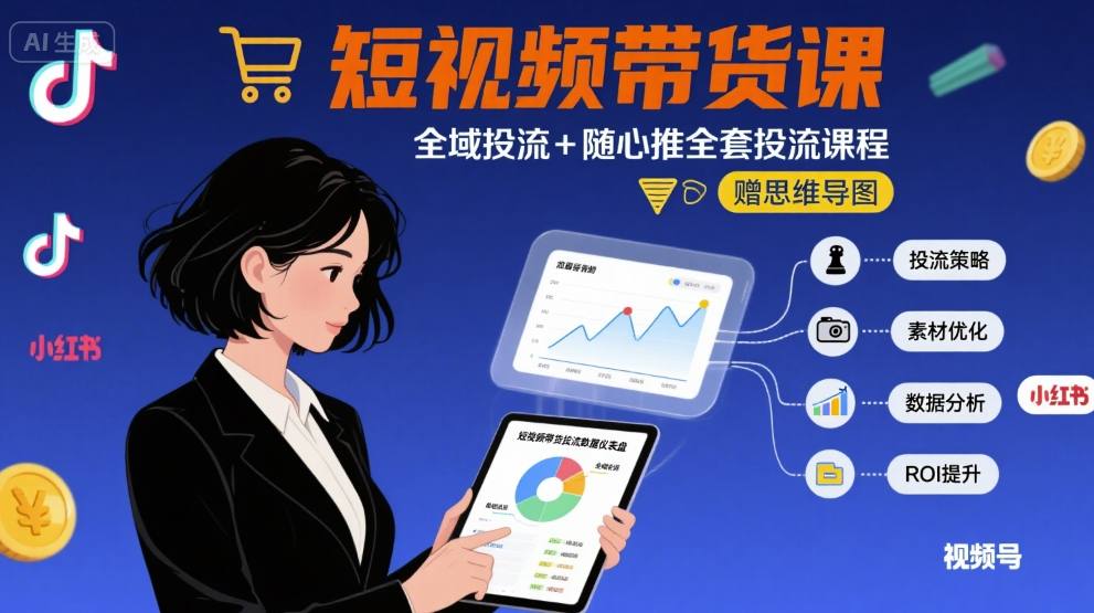 最新短视频带货课，全域投流+随心推全套投流课程+思维导图-网创资源