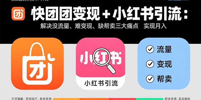 快团团变现+小红书引流：解决没流量、难变现、缺帮卖三大痛点 实现月入3w+-网创资源