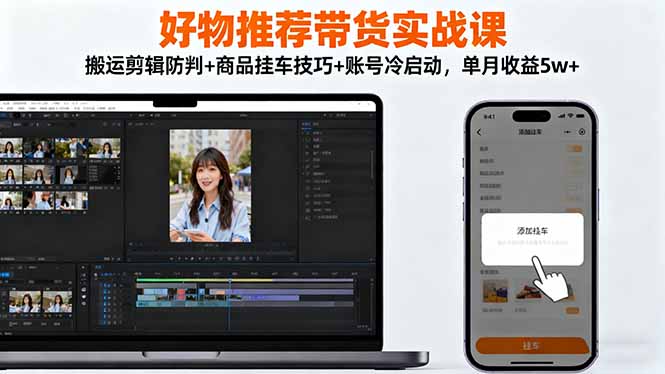 好物推荐带货实战课：搬运剪辑防判+商品挂车技巧+账号冷启动，单月收益5w+-网创资源