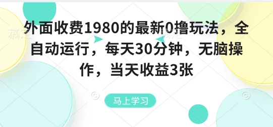 外面收费1980的最新0撸玩法，全自动挂G，每天30分钟，无脑操作，当天收益3张【揭秘】-网创资源